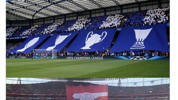 Sudah cocok banner Chelsea berlimpah piala, Arsenal malah membentangkan logo sendiri. Foto: X.com