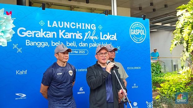 Menteri Perdagangan Budi Santoso meluncurkan Gaspol di lingkungan Kemendag, Jakarta, Kamis (8/5/2025). (CNBC Indonesia/Martyasari Rizky)