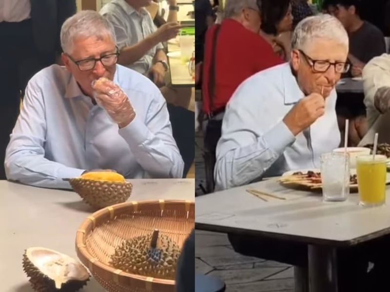Reaksi Bill Gates saat Cicip Durian dan Sate Ayam di Food Court