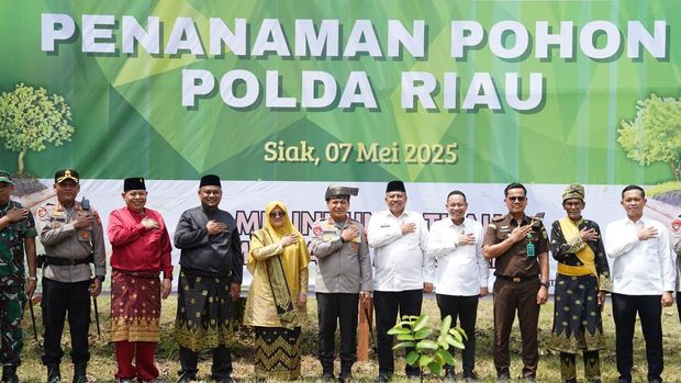 Tiga paslon bupati dan wakil bupati Siak bersatu kembali dalam penanaman pohon setelah Pilkada usai.