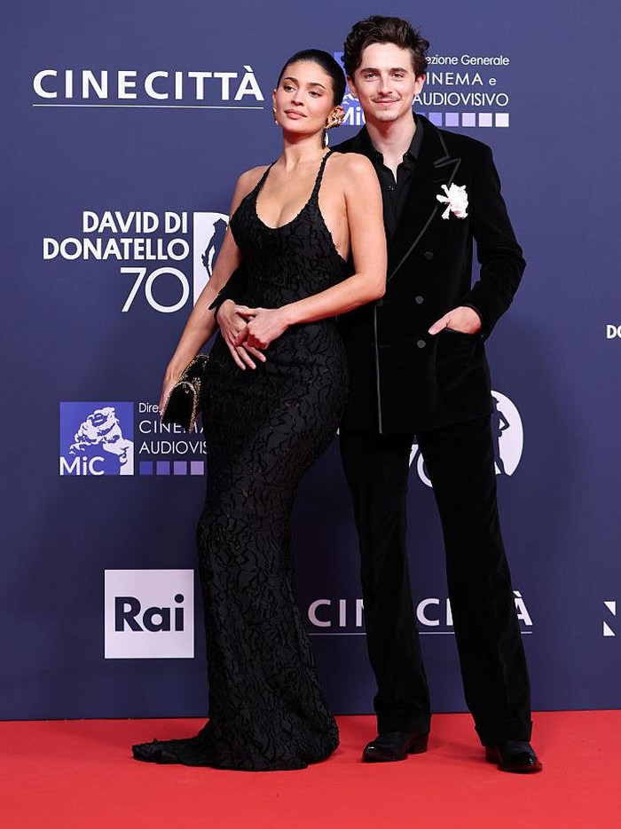 ROME, ITALY - MAY 07: Kylie Jenner and Timothée Chalamet attend the photocall during the 70th David Di Donatello at Cinecitta Studios on May 07, 2025 in Rome, Italy.