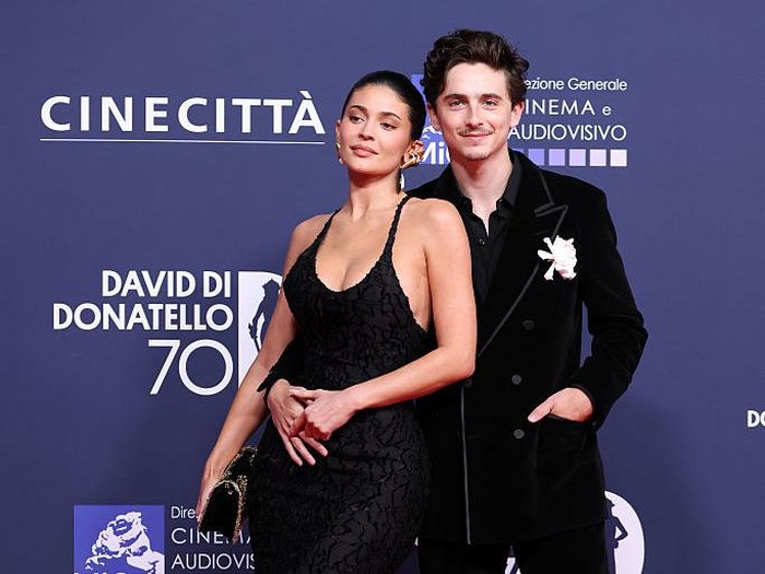ROME, ITALY - MAY 07: Kylie Jenner and Timothée Chalamet attend the photocall during the 70th David Di Donatello at Cinecitta Studios on May 07, 2025 in Rome, Italy.