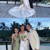 Sedangkan Azizah datang sendirian tanpa suaminya. Ia tampil cantik memakai halter gown bernuansa hijau. Foto: Instagram