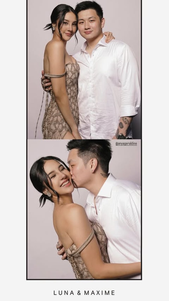 Pasangan Anya Geraldine dan Tora Widjaja juga jadi sorotan di pernikahan Luna Maya. Anya terlihat menawan mengenakan gaun bernuansa nude. Foto: Instagram