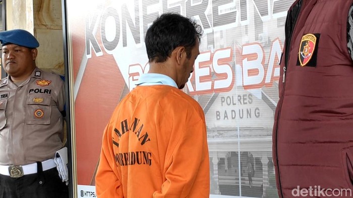 Ketua BUMDes Teranggana Sari, IPGS, ditangkap terkait dugaan korupsi oleh Polres Badung, Jumat (9/5/2025). (Foto Agus Eka/detikBali)