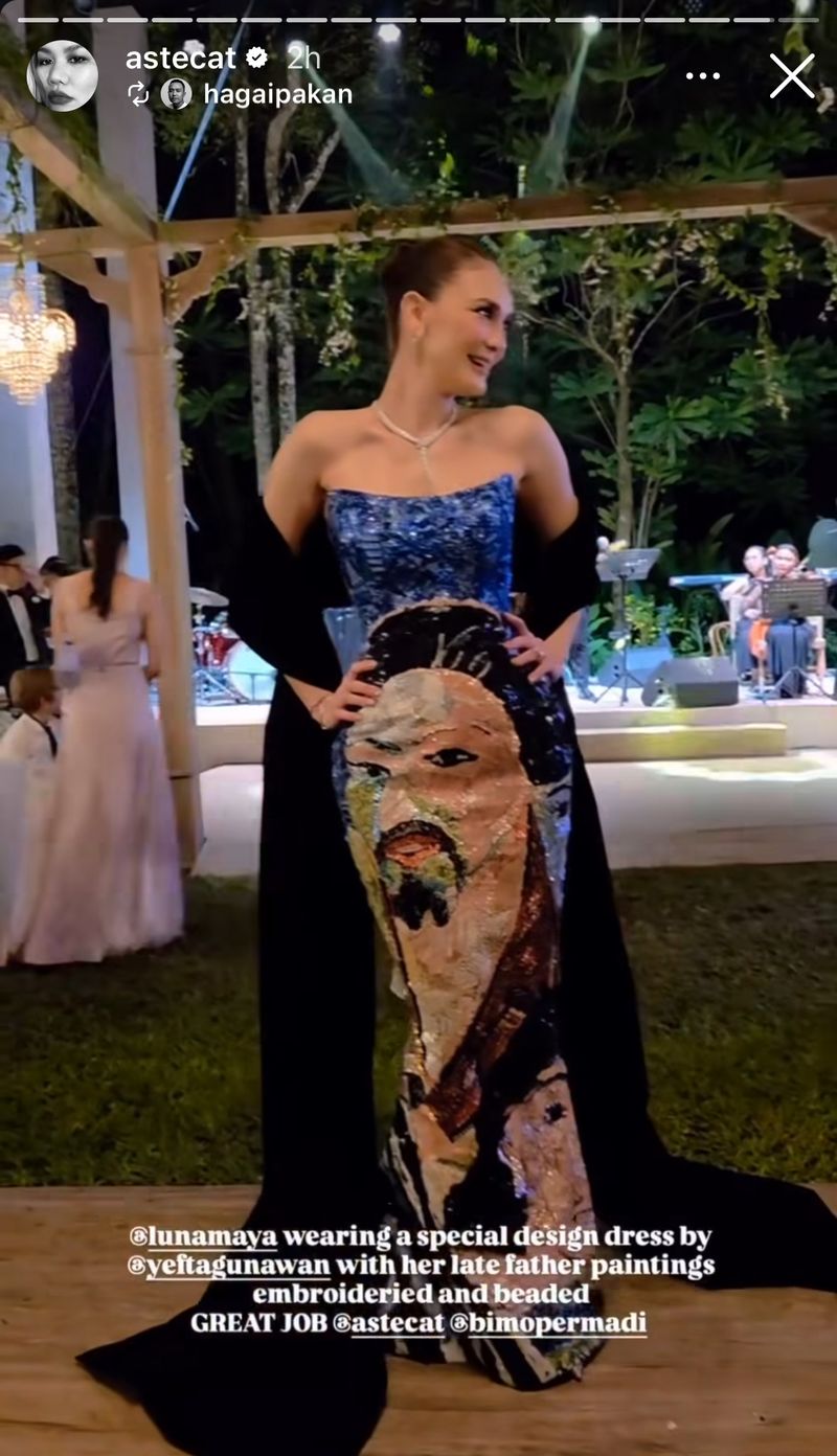 Luna Maya Pakai Gaun Pengantin yang Dihiasi Lukisan Keluarganya