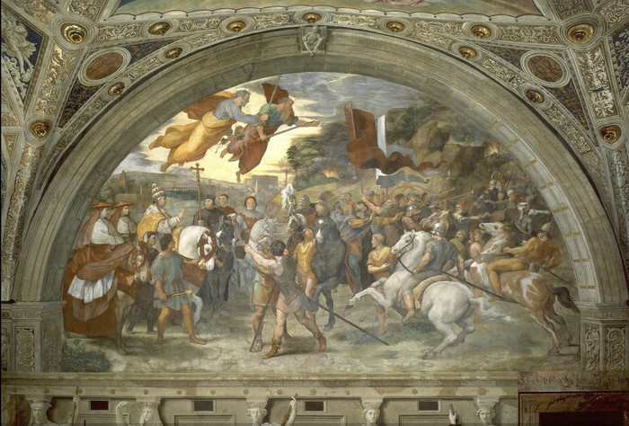 Lukisan karya Raphael menggambarkan pertemuan Paus Leo I dan Attila the Hun di Istana Apostolik Vatikan