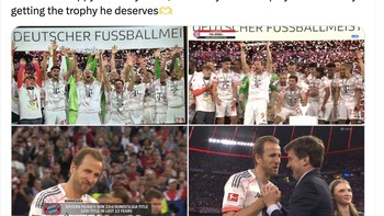 Saya sangat bahagia untuk Harry Kane, salah satu pemain favoritku akhirnya mendapat trofi yang pantas ia peroleh, tulis netizen ini. Foto: X.com