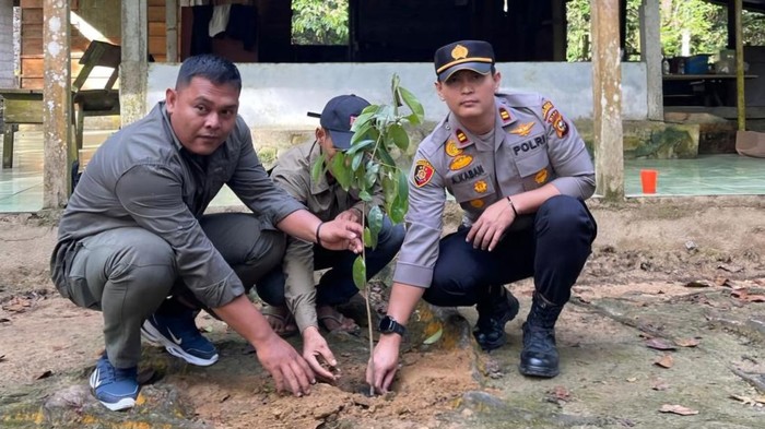 Foto: Kapolsek Iptu Edo saat penanaman pohon (Dok Ist)