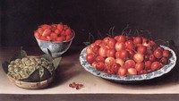 Louise Moillon terkenal dengan karya seninya berupa lukisan realistik tentang buah-buahan. Salah satunya seperti Still Life with Cherries, Strawberries, and Gooseberries yang dilukisnya pada abad ke-17. Foto: Tiqets