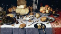 Flors Claesz van Dijck melukiskan tumpukan keju di atas meja makan untuk menggambarkan kecintaan orang Belanda pada keju. Bertajuk Still Life with Cheese lukisan yang dibuat pada abad ke-17 ini disimpan di The Rijksmuseum, Amsterdam, Belanda. Foto: Tiqets