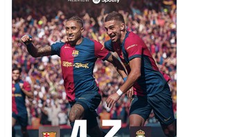 Barcelona menang 4-3 atas Real Madrid di El Clasico terakhir musim ini. Foto: X.com