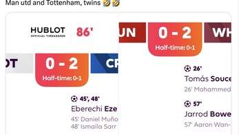 Spurs dan MU sama-sama menelan kekalahan 0-2. Foto: X.com