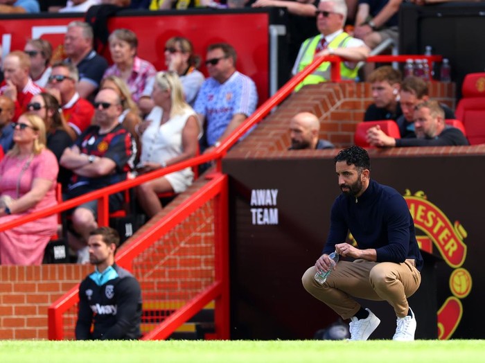 MANCHESTER, ENGLAND - MAY 11: Ruben Amorim, Manager of Manchester United looks on during the Premier League match between Manchester United FC and West Ham United FC at Old Trafford on May 11, 2025 in Manchester, England. (Photo by Molly Darlington/Copa/Getty Images)