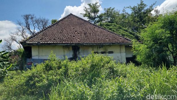 Semak belukar dan rumput yang tinggi menutupi bangunan rumah dinas stasiun Sedayu.