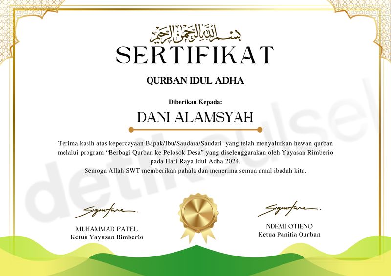 Contoh sertifikat qurban