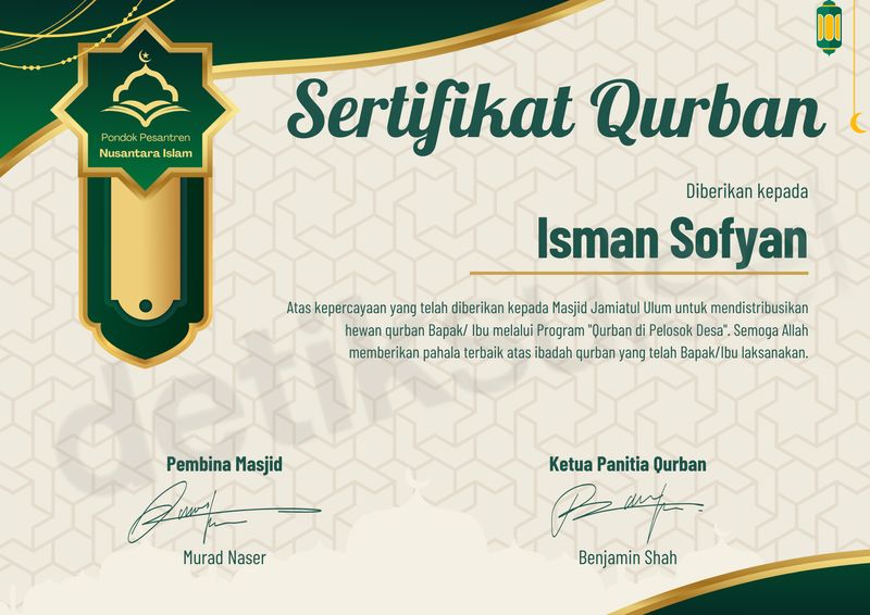 Contoh sertifikat qurban