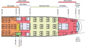Pesawat ini pernah digunakan oleh Qatar Amiri Flight, divisi dari Qatar Airways yang mengangkut para bangsawan dan pejabat pemerintah lainnya. Ada empat baris tempat duduk kelas bisnis di dekat bagian belakang pesawat beserta dapur dan dua toilet lagi. Foto: AMAC Aerospace
