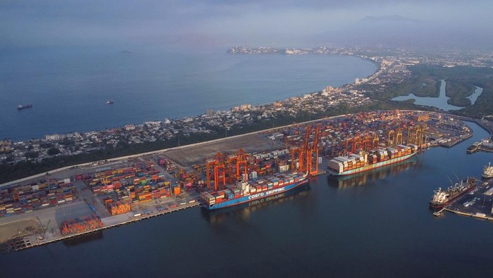 A drone view shows the Manzanillo seaport as Mexican authorities bet on positive economic growth and the strength of global trade building an expansion to the port named 