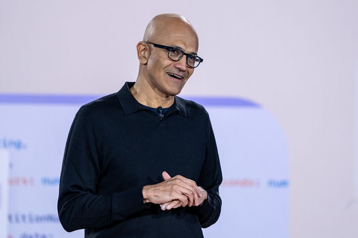 REDMOND, WASHINGTON - APRIL 4: Microsoft CEO Satya Nadella speaks during an event celebrating the 50th Anniversary of Microsoft on April 4, 2025 in Redmond, Washington. The company also gave an update on Copilot, its AI tool.  (Photo by Stephen Brashear/Getty Images)