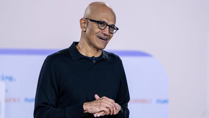 REDMOND, WASHINGTON - APRIL 4: Microsoft CEO Satya Nadella speaks during an event celebrating the 50th Anniversary of Microsoft on April 4, 2025 in Redmond, Washington. The company also gave an update on Copilot, its AI tool.  (Photo by Stephen Brashear/Getty Images)