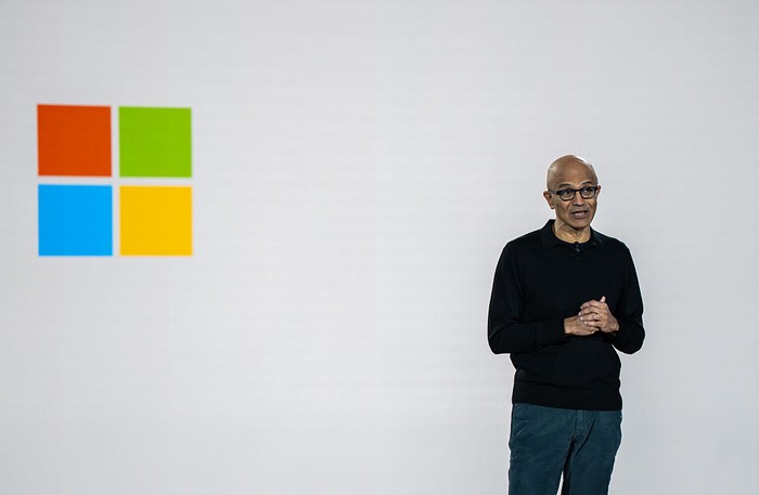 REDMOND, WASHINGTON - APRIL 4: Microsoft CEO Satya Nadella speaks during an event celebrating the 50th Anniversary of Microsoft on April 4, 2025 in Redmond, Washington. The company also gave an update on Copilot, its AI tool.  (Photo by Stephen Brashear/Getty Images)