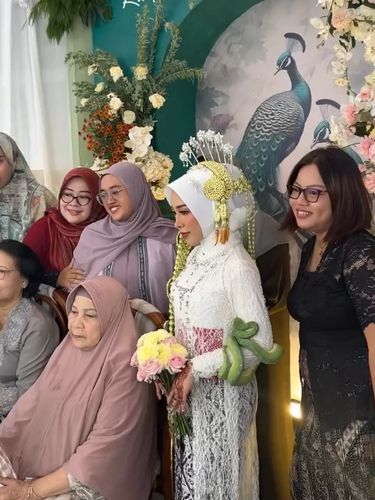 Makeup artist (MUA) ini merekam momen saat pengantin wanita memakai ular sebagai aksesori di acara pernikahannya. Postingan tersebut langsung viral.