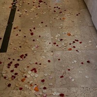 Romantis, tak hanya meja makan yang sudah didekorasi sedemikian rupa, jalanan menuju ruang makan juga ditaburi dengan kelopak bunga mawar. Kejutan tersebut sekaligus untuk merayakan hari Ibu internasional yang jatuh pada 11 Mei. Foto: Instagram/@aaliyah.massaid