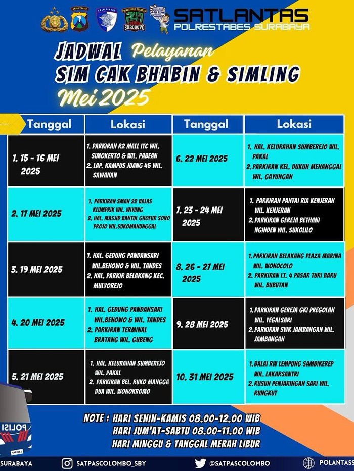 Jadwal Pelayanan Sim Keliling Mei 2025
