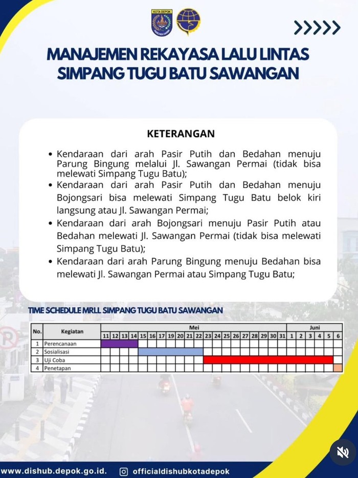 Rekayasa lalu lintas Simpang Tugu Batu Sawangan Depok.