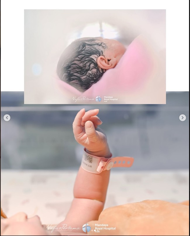 Meski wajah baby X tak diperlihatkan dengan jelas, namun dari samping sudah terlihat jika baby X memiliki hidung mancung dan pipi yang tembam. Foto: Instagram/@sitibadriahh