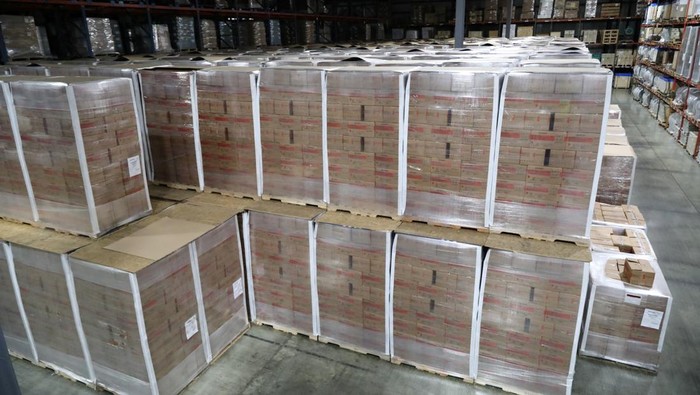 Food aid is stored at Edesia Nutrition warehouse in North Kingstown, Rhode Island, U.S., May 15, 2025.  REUTERS/Lauren Owens Lambert