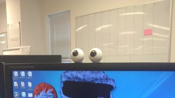 Matanya Cookie Monster muncul keluar, ternyata kamera web. Foto: Reddit pdmcmahon via BrightSide