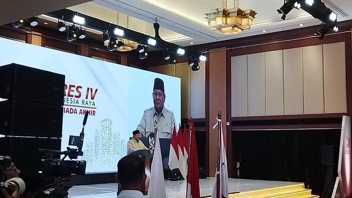 Prabowo Subianto di Kongres Tidar yang digelar di Hotel Borobudur, Jakarta Pusat, Sabtu (17/5/2025).