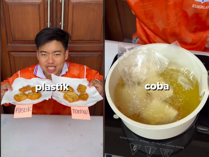 Pria Ini Buktikan Goreng Tempe Pakai Plastik Jadi Lebih Renyah
