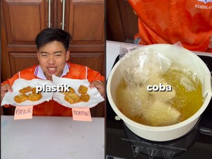 Pria Ini Buktikan Goreng Tempe Pakai Plastik Jadi Lebih Renyah