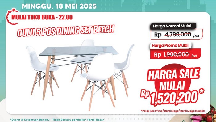 Satu Set Meja Makan Diskon Gede-gedean di Transmart Full Day Sale