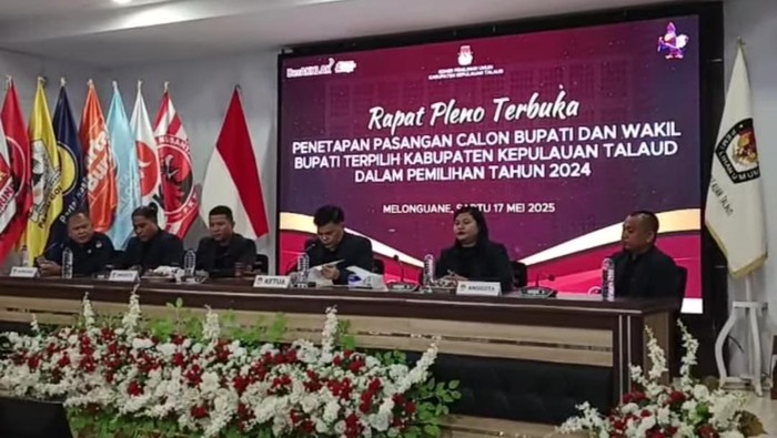 KPU Kepulauan Talaud menetapkan bupati dan wabup Talaud terpilih hasil PSU Pilkada 2024.