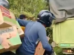 Alih-alih Menolong, Warga Jarah Mie Instan dari Truk yang Kecelakaan