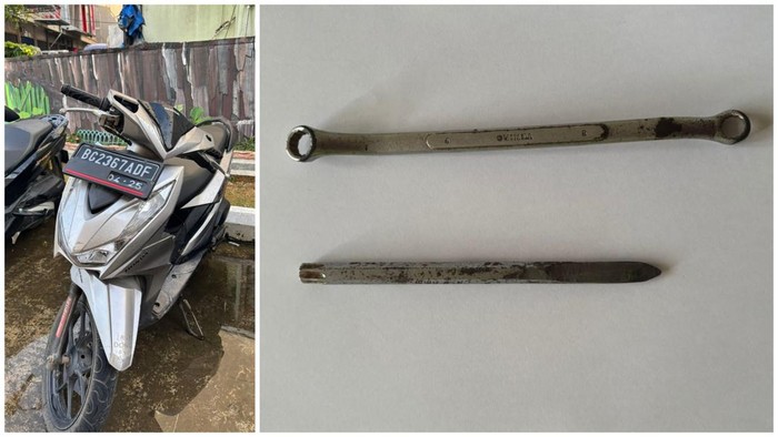 Barang bukti motor dan kunci diamankan polisi.