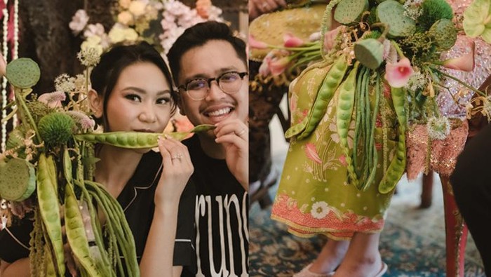 Wanita ini memilih petai dan kacang panjang yang biasanya dijadikan lalapan sebagai buket bunga di acara lamaran. Postingan tersebut langsung viral di media sosial.