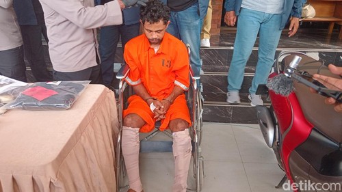 Viktorius dilumpuhkan polisi gegera melawan saat akan ditangkap gegara kasus perampokan dan pelecehan seksual, Senin (19/5/2025).