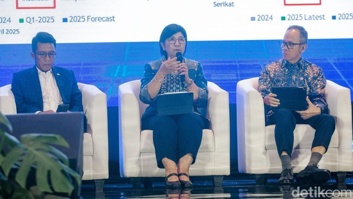 Deputi Gubernur Senior BI Destry Damayanti menjadi salah satu narasumber dalam Outlook Ekonomi DPR yang berlangsung di Auditorium Menara Bank Mega, Jakarta Selatan, Selasa (20/5/2025).