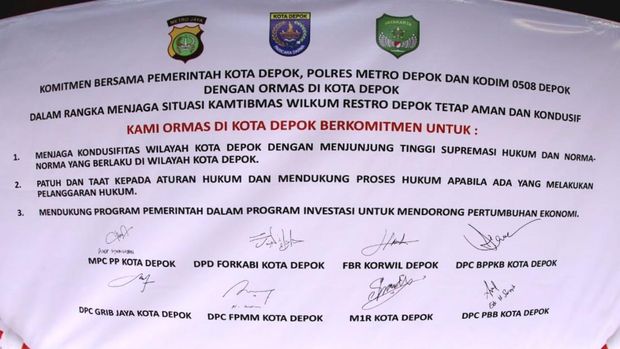 Pemerintah Kota Depok bersama Polres Metro Depok dan Kodim 0508/Depok menggelar silaturahmi dengan para ketua dan pengurus ormas se-Kota Depok. (dok Ist)