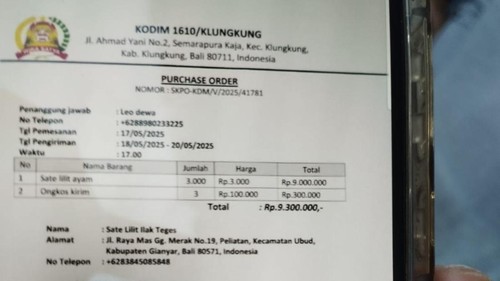 Surat pesanan fiktif dari Dewa Leo yang diterima Ayu Saraswati.
