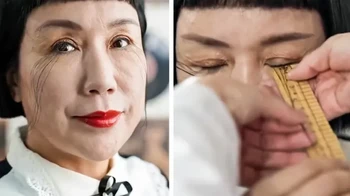 You Jinxia menjadi orang dengan bulu mata terpanjang di dunia dengan ukuran 12,40 cm. Wah, panjangnya kayak penggaris. Foto: Guinness World Records via Bright Side