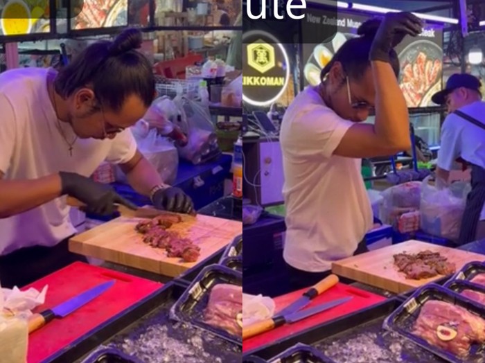 penjual steak kaki lima tiru gaya salt bae