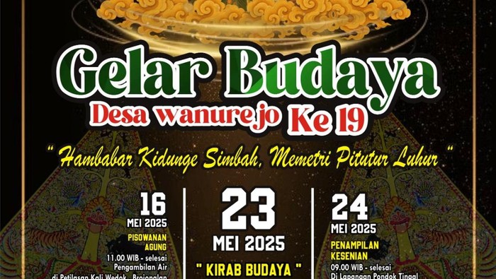 Flyer kirab budaya Desa Wanurejo yang bakal berlangsung besok, Jumat (23/5) malam.
