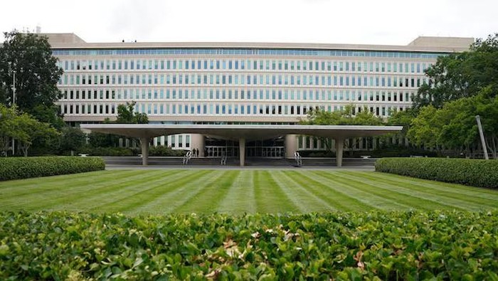 View of the main entrance of CIA headquarters in Langley, Virginia, U.S., July 8, 2022. REUTERS/Kevin Lamarque/File Photo Purchase Licensing Rights