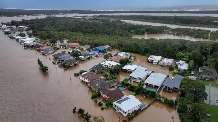A drone view of flooding around Settlement Point Road, in Port Macquarie, New South Wales, Australia, May 22, 2025. (Reuters)